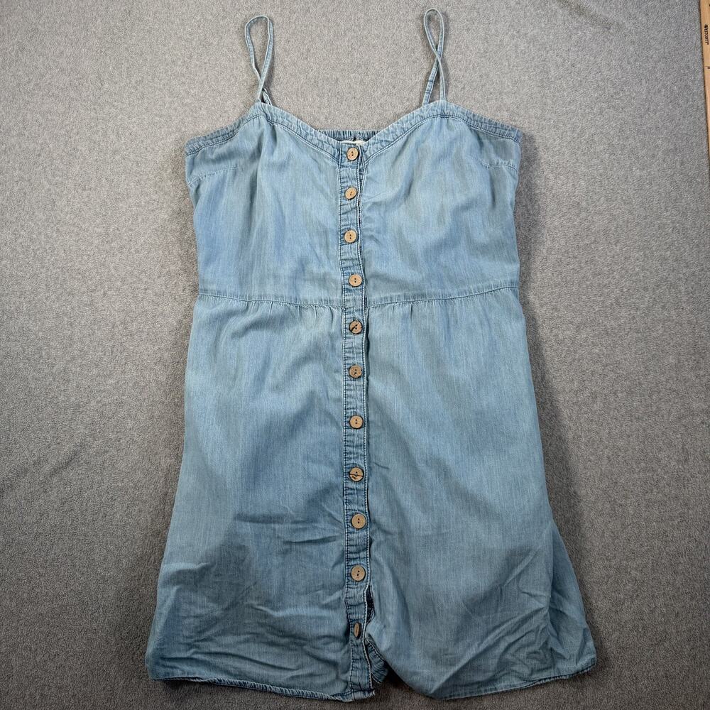 Maurices Women's XL Light Wash Chambray Button Front Smocked Back Mini Dress